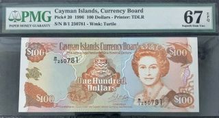 Cayman Islands 100 Dollars 1996 P 20 Gem Unc Pmg 67 Epq Nr