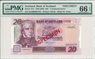 Bank Of Scotland Scotland 20 Pounds 2004 Specimen Pmg 66epq