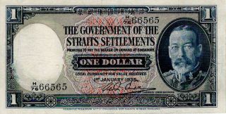 Straits Settlements 1 Dollar Dated 1935 P16b Pressed Fine,