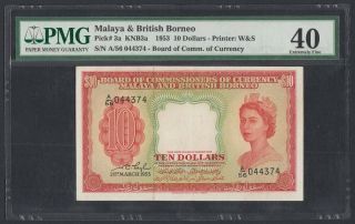 Malaya & British Borneo 10 Dollars 1953 Xf (pick 3a) Pmg - 40 (044374)