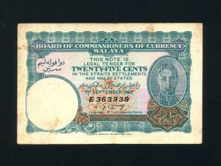 Malaya:p - 3,  25 Cents 1940 King George Vi Vf -