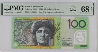 Australia 100 Dollars 2014 P 61 E 15th Gem Unc Pmg 68 Epq Highest
