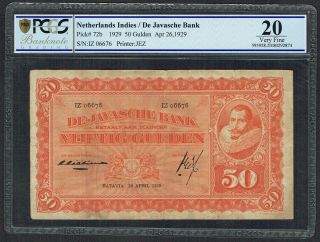 Netherlands Indies 50 Gulden 1929 Vf J.  P.  Coen Indonesia Pcgs 20 P72 Iz06676