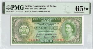 Belize 1976 P - 33c Pmg Gem Unc 65 Epq 1 Dollar
