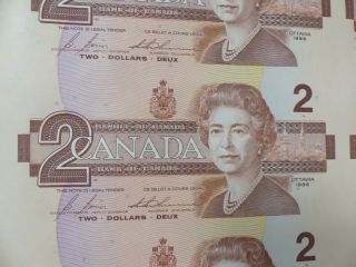 1986 CANADA 2 DOLLARS BANK NOTES CONSECUTIVE - 2 UNCUT SHEETS 2
