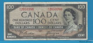 1954 Bank Of Canada $100 Devil`s Face Prefix A/j2053386 (beattie/coyne) Cir