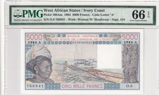 1984 West African States/ivory Coast 5000 Francs P - 108am Pmg 66 Epq Gem Unc