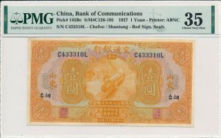 Bank Of Communications China 1 Yuan 1927 Chefoo/shantung Pmg 35