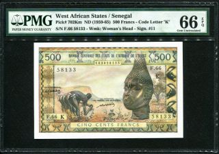 West African States 1959 - 1965,  500 Francs,  P702km,  Pmg 66 Epq Gem Unc