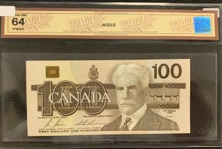 1988 Bank Of Canada $100 Note - Bcs Choice Unc 64 - Changeover S/n: Bji0796152