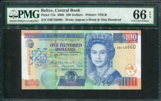 Belize 2006,  100 Dollars,  P71b,  Pmg 66 Epq Gem Unc
