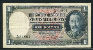 Straits Settlements 1935,  1 Dollar,  P16b,  Vf