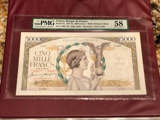 Bank Of France 5000 Francs 1941 Pmg 58 About Unc Pick 97c Victoire