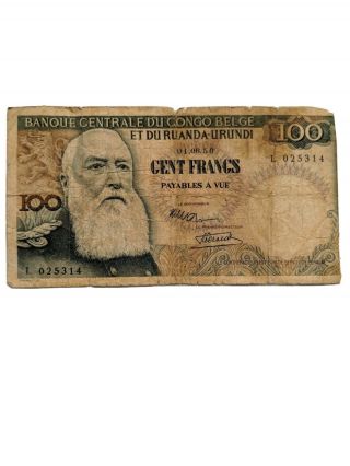 Belgian Congo Banknote 100 Francs King Leopold Ii,  Banknote Of 1956