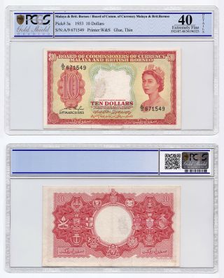 Malaya And British Borneo,  10 Dollars 1953,  Pick 3a,  Xf,  Pcgs 40