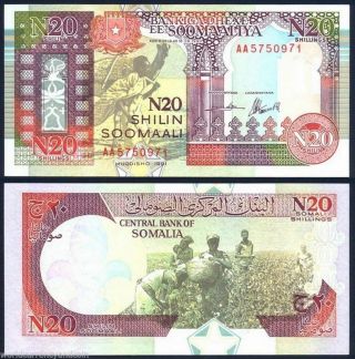Somalia 20 Shillin P R1 1991 Rare Mn Forces Unc Emergency Money Bill Bank Note