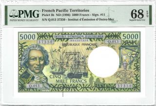 French Pacific Territories 5000 Francs 1996,  P - 3h,  Pmg 68 Epq Gem Unc
