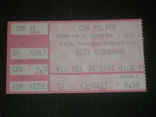 Ozzy Osbourne & Randy Rhoads 1981 Ticket Stub Cow Palace San Francisco 12/30/81