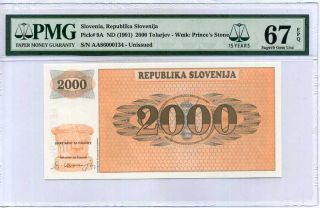 Slovenia 2000 2,  000 Tolar 1990 P 9a 15th Label Gem Unc Pmg 67 Epq High