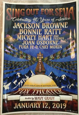 2019 Seva Benefit Concert Poster Jackson Browne Bonnie Raitt Mickey Hart