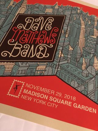 Dave Matthews Band Poster Nyc 11/29/2018 Madison Square Garden Msg Ny S/n