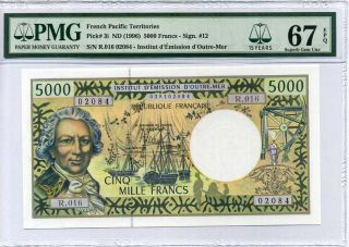 French Pacific Territories 5000 Francs 1996 P 3 I Gem Unc Pmg 67 Epq High