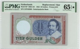 Netherlands 10 Gulden 1953 Replacement Pick 85 Pmg Gem Uncirculated 65 Epq Star