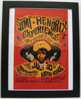 1968 Jimi Hendrix Experience Concert Poster,  In Baton Rouge,  La.  - Framed