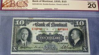 1935 Bank Of Montreal $10 - Bcs Grade 20 - Canada Chartered Banknote Very Fine