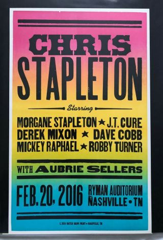 Chris Stapleton Hatch Show Print Concert Poster Night 3 @ Ryman Nashville 2016