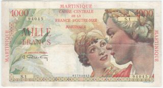 Martinique 1000 Francs 1947 P - 33 Rare