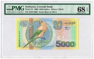 Suriname 5000 Gulden 2000,  Pmg 68 Epq,  P - 152