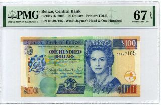 Belize 100 Dollars 2006 P 71 B Gem Unc Pmg 67 Epq