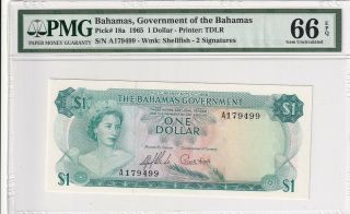 1965 Bahamas 1 Dollar P - 18a Pmg 66 Epq Gem Unc