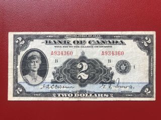 Rare 1935 Bank Of Canada $2 Banknote