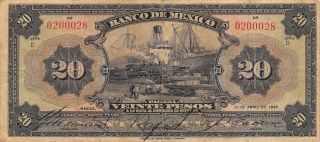 México 20 Pesos 30.  4.  1932 M 4617c Series D Circulated Banknote Mx12