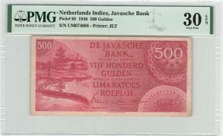 Netherlands Indies 500 Gulden 1946 Indonesia Pick 95 Pmg Very Fine 30 Epq