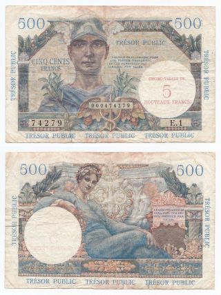 France,  5 Nouveaux Francs On 500 Francs 1960,  Pick M14,  Vg/f,  Tresor Public