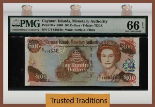 Tt Pk 37a 2006 Cayman Islands 100 Dollars Queen Elizabeth Ii Pmg 66q None Finer