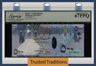 Tt Pk 27 Nd (2007) Qatar Central Bank 500 Riyals Lcg 67 Ppq Highest Denomination