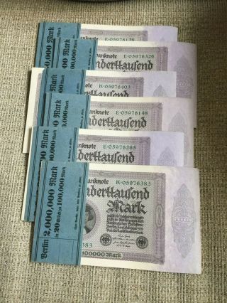 100,  000 German Marks Uncirculated 120 Total,  6 Bundles Of 20