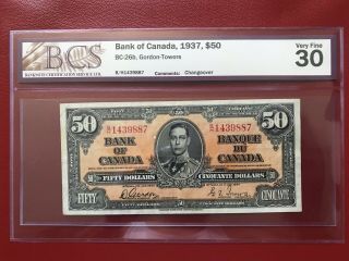 1937 Bank Of Canada $50 Banknote Bcs Vf30