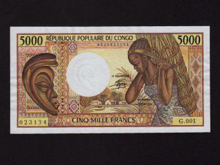 Congo:p - 6a,  5000 Francs,  1984 Woman & Mask Unc