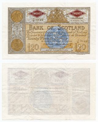 Scotland,  20 Pounds 1963 (2.  10.  1963),  Pick 94f,  Vf,  Bank Of Scotland