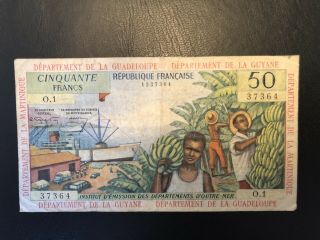 French Antilles 50 Francs 1964 Banknote.  Outre Mer