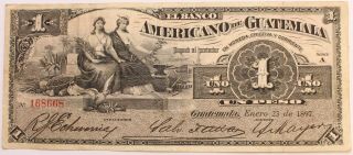 Guetamala El Banco Americano De Guatemala 1 Peso 1897 P.  S111a