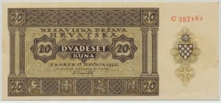Croatia 20 Kuna 1944,  P.  9a_vf/vf,
