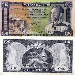 Ethiopia 100 Dollars Banknote World Paper Money Vf Pick P29a 1966 Haile Selassie