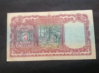Burma reserve bank of India 5 rupees 1938 2