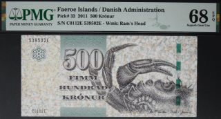 Faeroe Islands 500 Kronur 2011 P.  32 Pmg 68 Epq